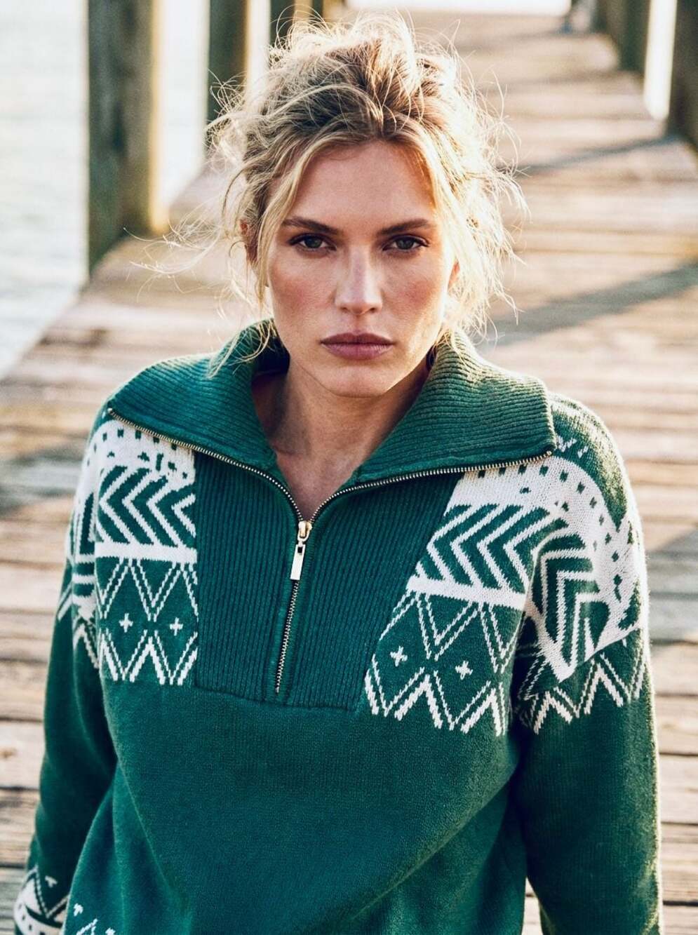 Kiel James Patrick The Great Pine Green Fair Isle Quarter Zip Sweater